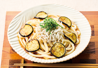 焼きなすとしらすの冷やしうどん